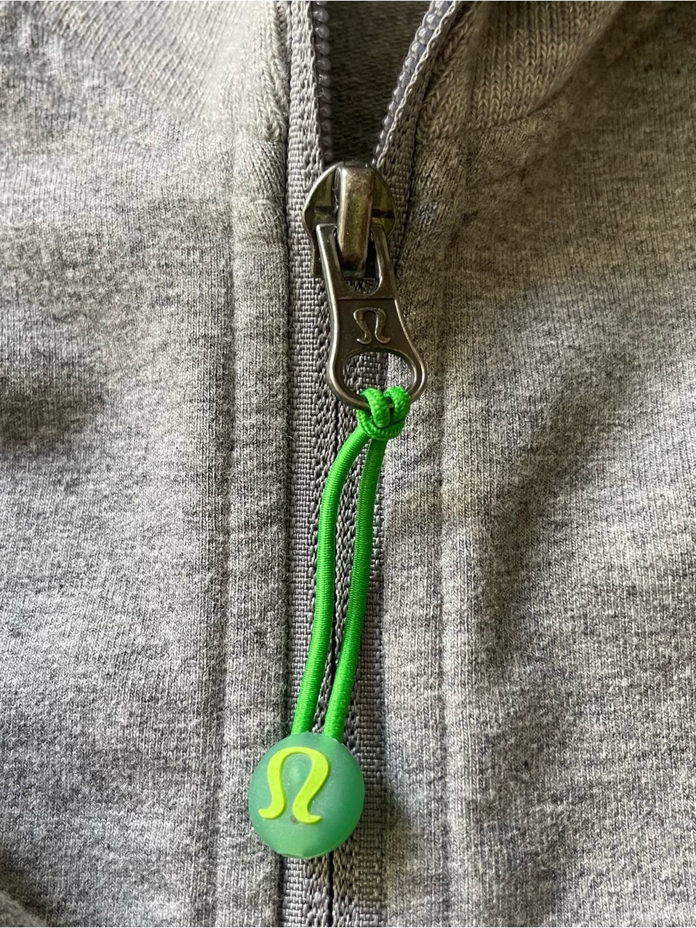 Lululemon Athletica Gray Zip-Up Hoodie with Green Stripe Accents
